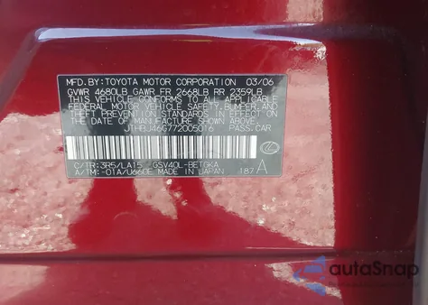 2007 Lexus Es 350 from USA, damaged, VIN JTHBJ46G772005016